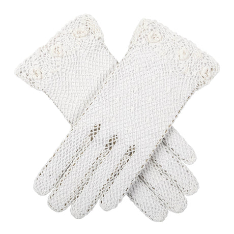 Women's cotton crochet gloves in white crossed