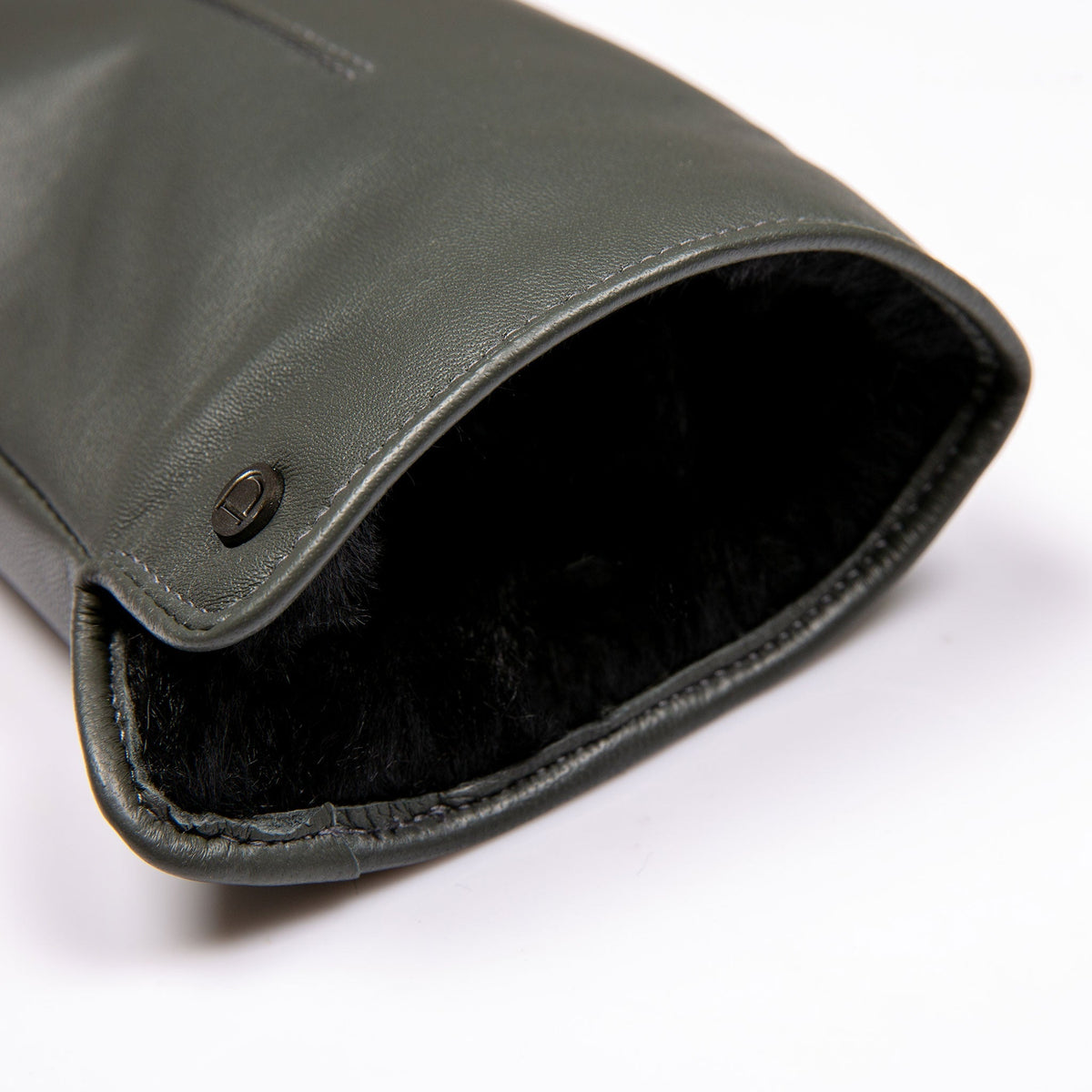 Women's Charcoal Touchscreen Single Point Faux Fur Lined Leather Gloves Open Cuff