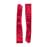 Women's long opera satin gloves in berry - both gloves