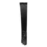 Women's long opera satin gloves in black - single glove palm up