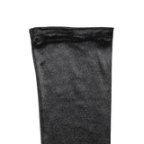 Women's long opera satin gloves in black  cuff palm side up
