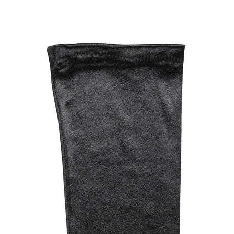 Women's long opera satin gloves in black  cuff palm side up