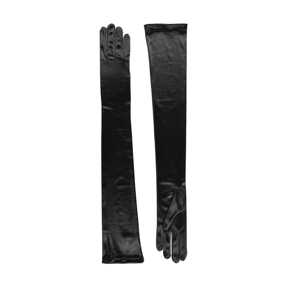 Women's long opera satin gloves in black - both gloves 
