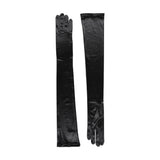 Women's long opera satin gloves in black - both gloves 