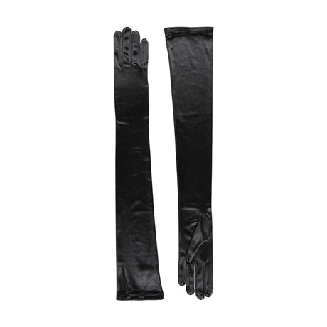 Women's long opera satin gloves in black - both gloves 