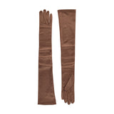 Women's long opera satin gloves in bronze - both gloves