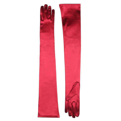 Women's Long Opera Satin Gloves in Burgundy side