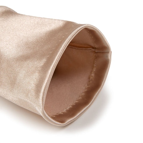 Women's long satin opera gloves in champagne - open cuff