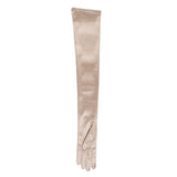 Women's long satin opera gloves in champagne - palm side up