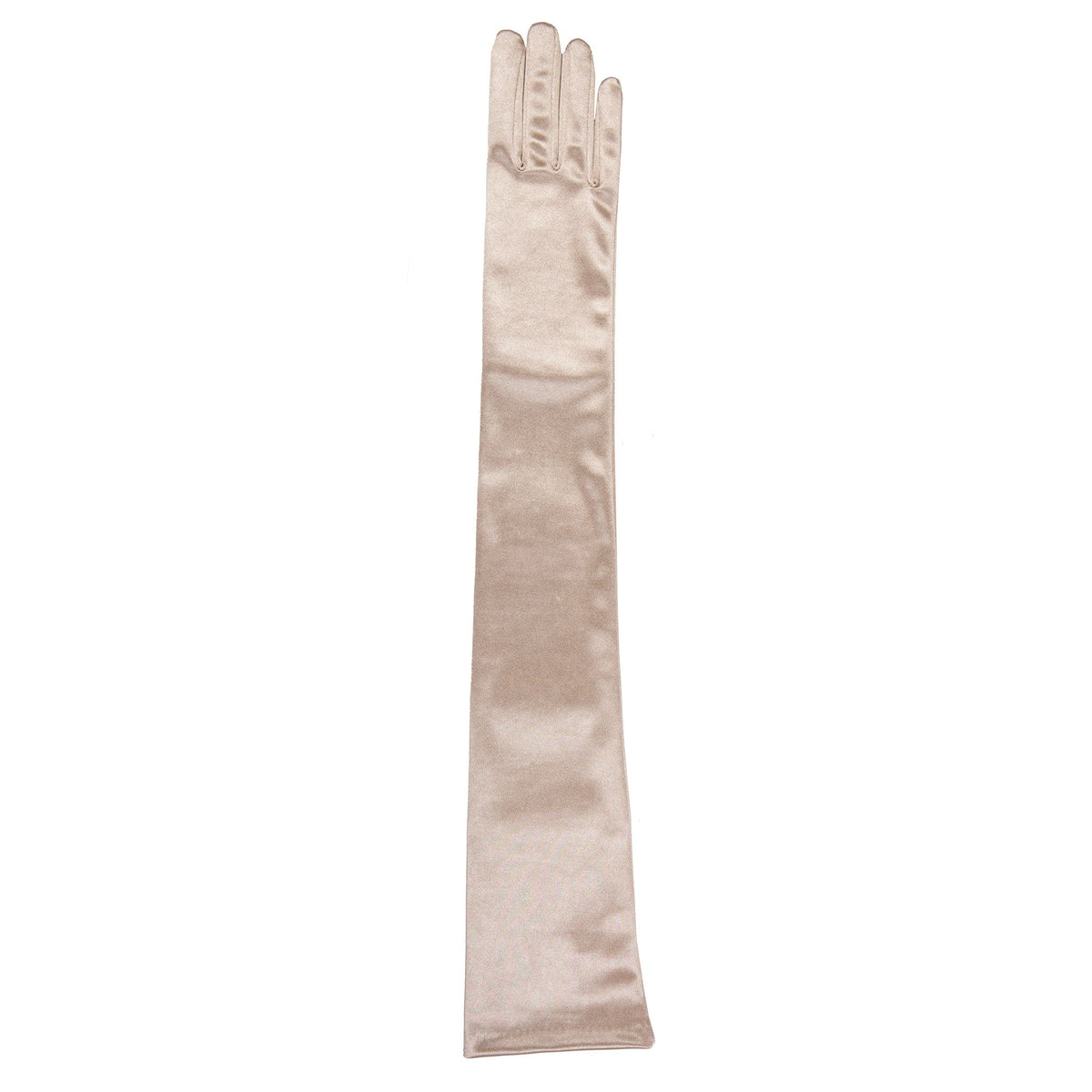 Women's long satin opera gloves in champagne - single glove