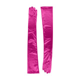 Women's long opera satin gloves in fuchsia - both gloves