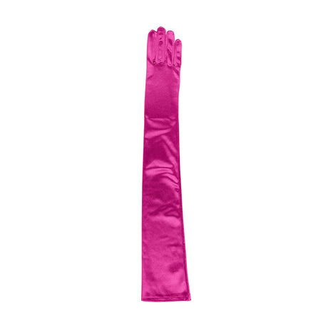 Women's long opera satin gloves in fuchsia - single glove 