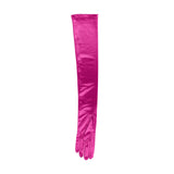 Women's long opera satin gloves in fuchsia - palm side up