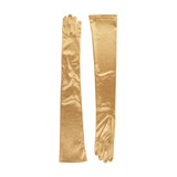Women's long opera satin gloves in gold - both gloves