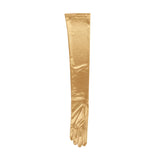 Women's long opera satin gloves in gold - palm side gloves