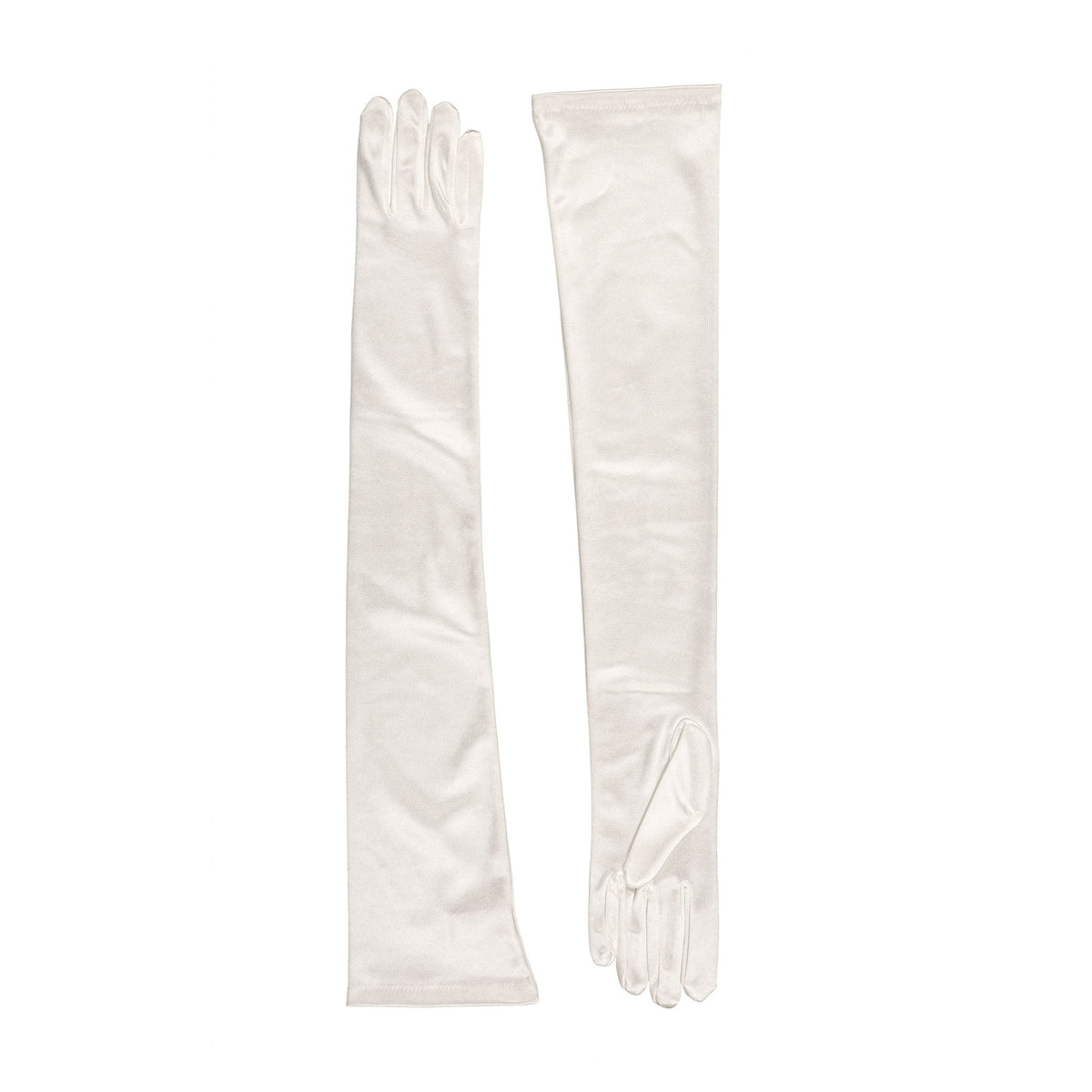 Women's long opera satin gloves in ivory - both gloves