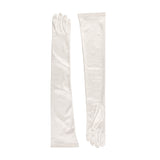Women's long opera satin gloves in ivory - both gloves