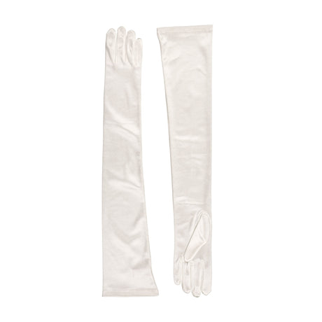Women's long opera satin gloves in ivory - both gloves
