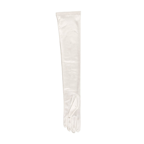 Women's long opera satin gloves in ivory - palm side up