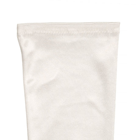 Women's long opera satin gloves in ivory - cuff palm side
