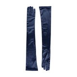 Women's long opera satin gloves in navy - both gloves