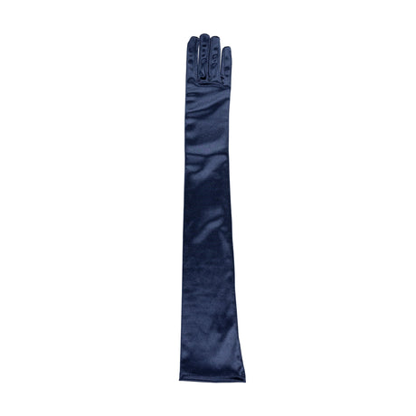 Women's long opera satin gloves in navy - single glove