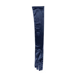 Women's long opera satin gloves in navy - palm side up