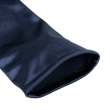 Women's long opera satin gloves in navy open cuff