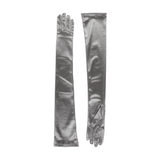 Women's long opera satin gloves in pewter  - both gloves