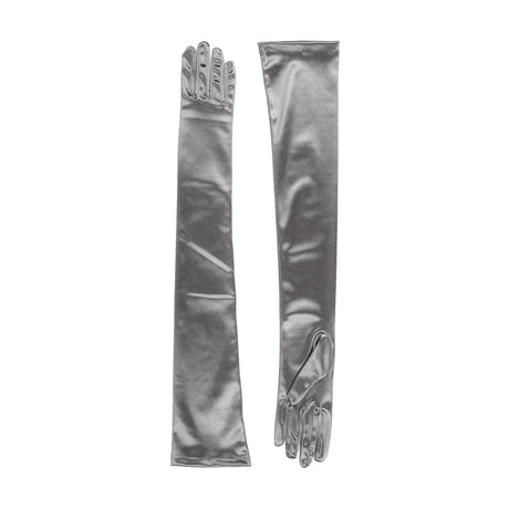 Women's long opera satin gloves in pewter  - both gloves