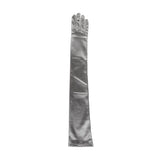 Women's long opera satin gloves in pewter - single glove