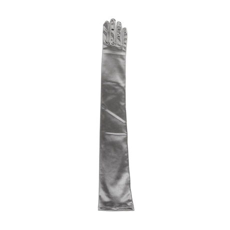Women's long opera satin gloves in pewter - single glove