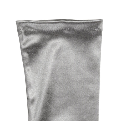 Women's long opera satin gloves in pewter - cuff palm side