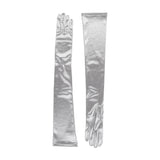 Women's long opera satin gloves in silver grey - both gloves