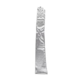 Women's long opera satin gloves in silver grey - single glove