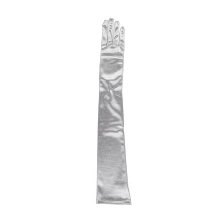 Women's long opera satin gloves in silver grey - single glove
