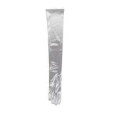 Women's long opera satin gloves in silver grey - single glove palm side