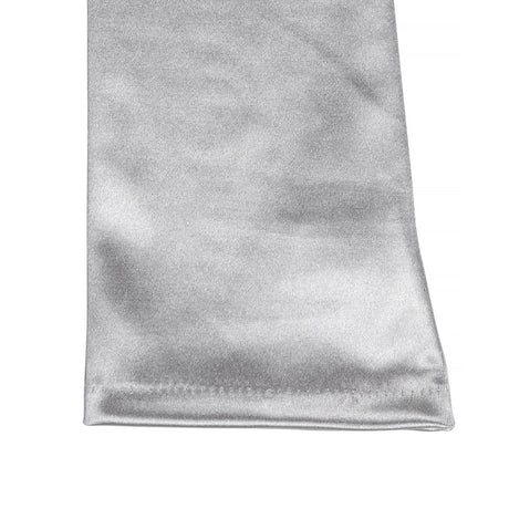 Women's long opera satin gloves in silver grey - cuff