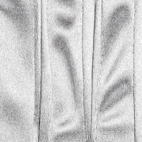 Women's long opera satin gloves in silver grey - stitching between fingers
