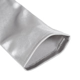 Women's long opera satin gloves in silver grey - open cuff