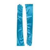 Women's long opera satin gloves in teal - both gloves