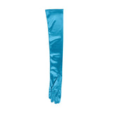 Women's long opera satin gloves in teal - palm side