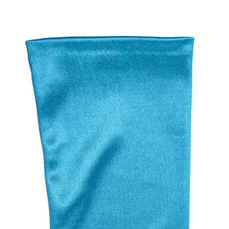 Women's long opera satin gloves in teal - palm side cuff