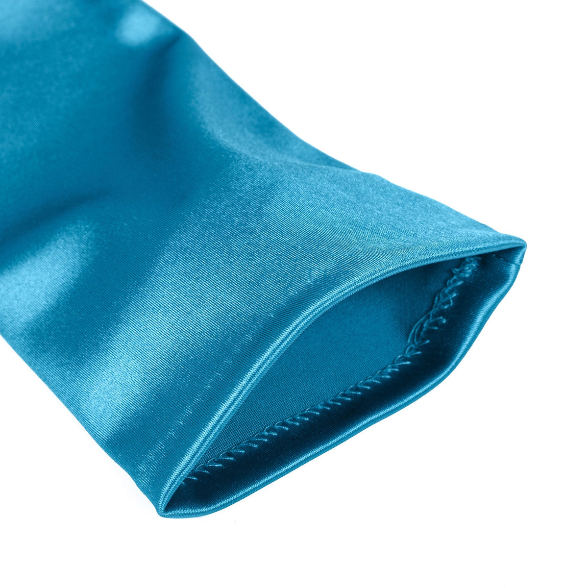 Women's long opera satin gloves in teal - open cuff