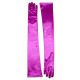 Women's Long Satin Gloves in Violet side by side