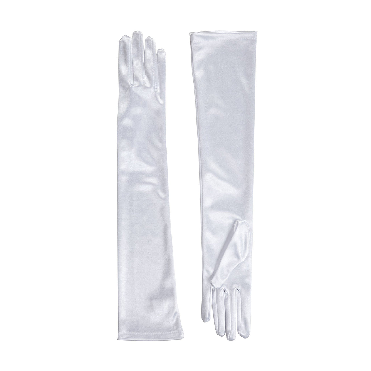 Women's long opera satin gloves in white - both gloves