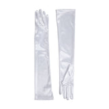 Women's long opera satin gloves in white - both gloves