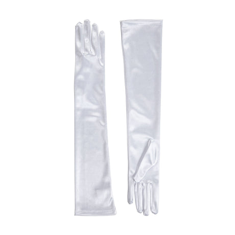 Women's long opera satin gloves in white - both gloves
