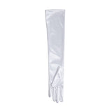 Women's long opera satin gloves in white - palm side