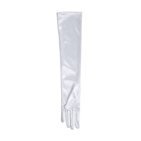 Women's long opera satin gloves in white - palm side